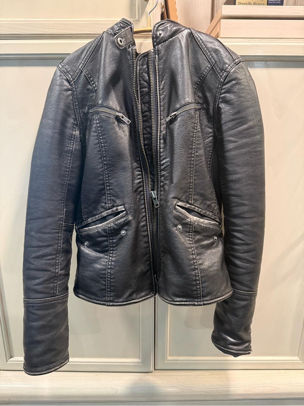 We The Free Black Women's Faux Hooded Leather Moto Jacket